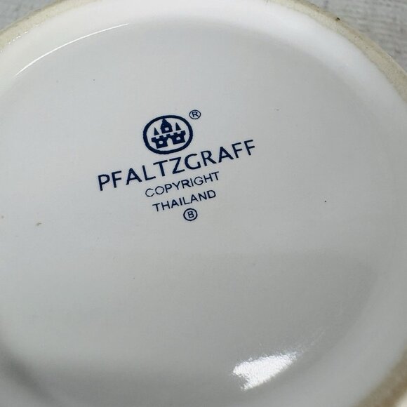 Pfaltzgraff ORLEANS Blue Green Vines Yellow Stoneware Flat 8oz Cups Mugs Set 4 - Picture 9 of 16